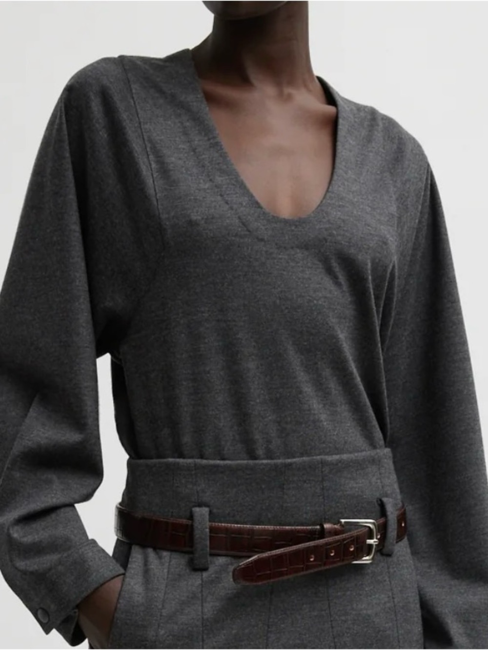 Tibi Charcoal Melange Jersey U neck top